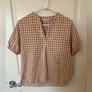 Madewell Plaid split neck top